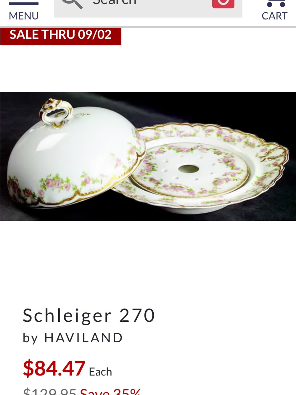 Haviland Porcelain Cheese Dome with Pink Floral and Gold Trim